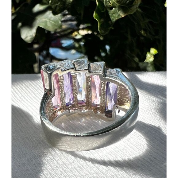Stunning Sterling Silver 925 Ring With Pink & Purple Gradient Baguette Stones .5 - Picture 7 of 11